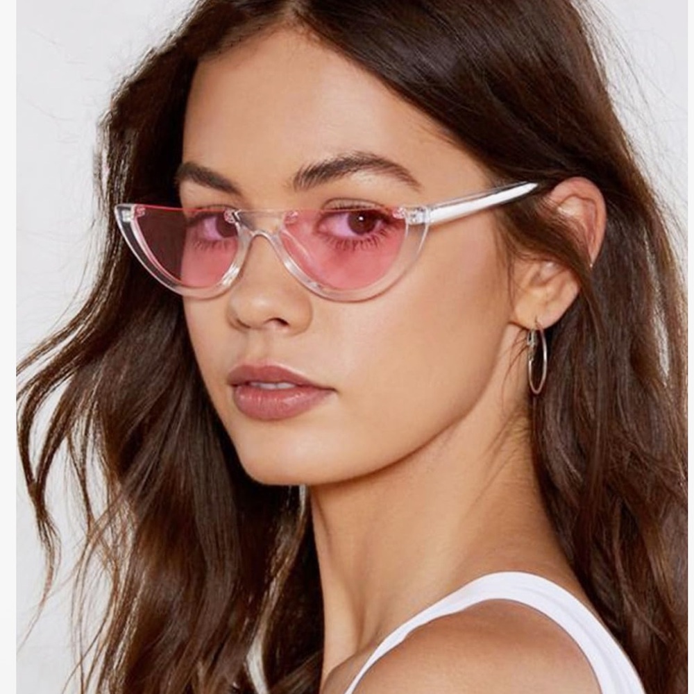 Transparent Frame Sunglasses with Pink Lenses - Women’s Cat-Eye Style